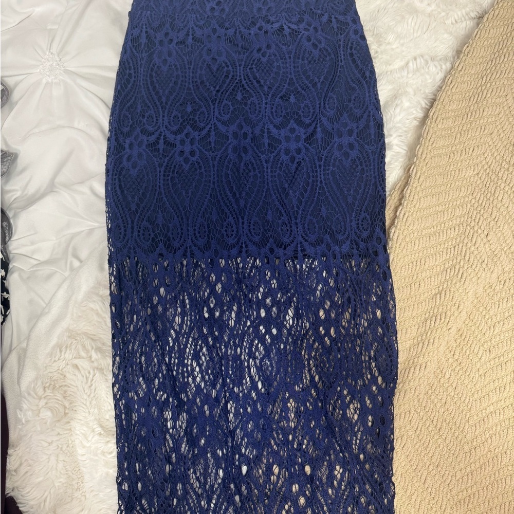 Streetwear Society Navy Lace Midi Skirt - Picture 4 of 4